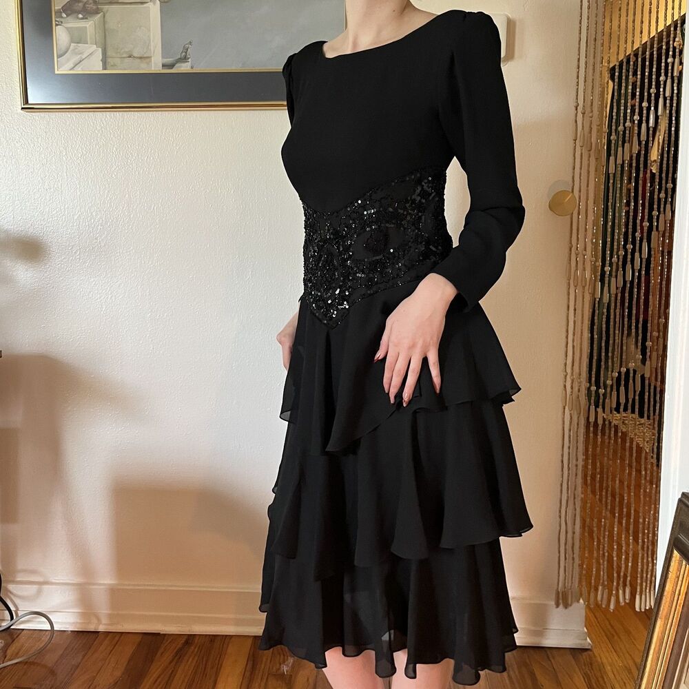 Vintage Jack Bryan Black Cocktail Dress Size 8 Whimsigoth Stevie Nicks Witchy